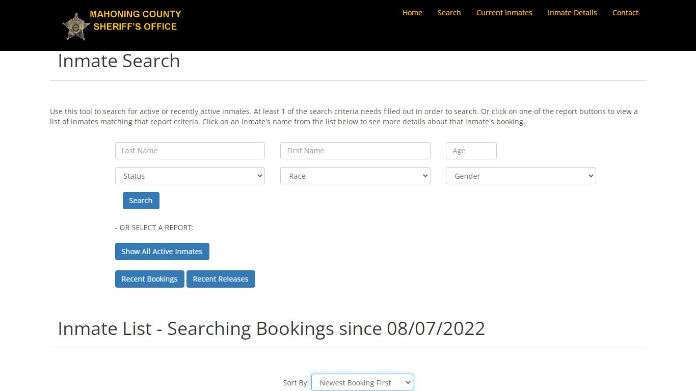Inmate Search - Mahoning County